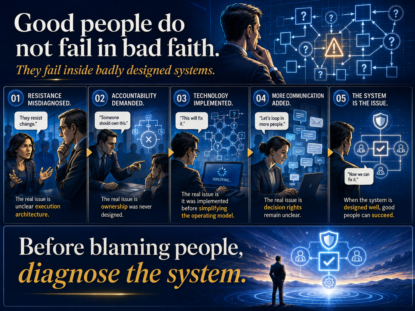 Good people do not fail in bad faith. They fail inside badly designed systems. Before blaming people, diagnose the system.