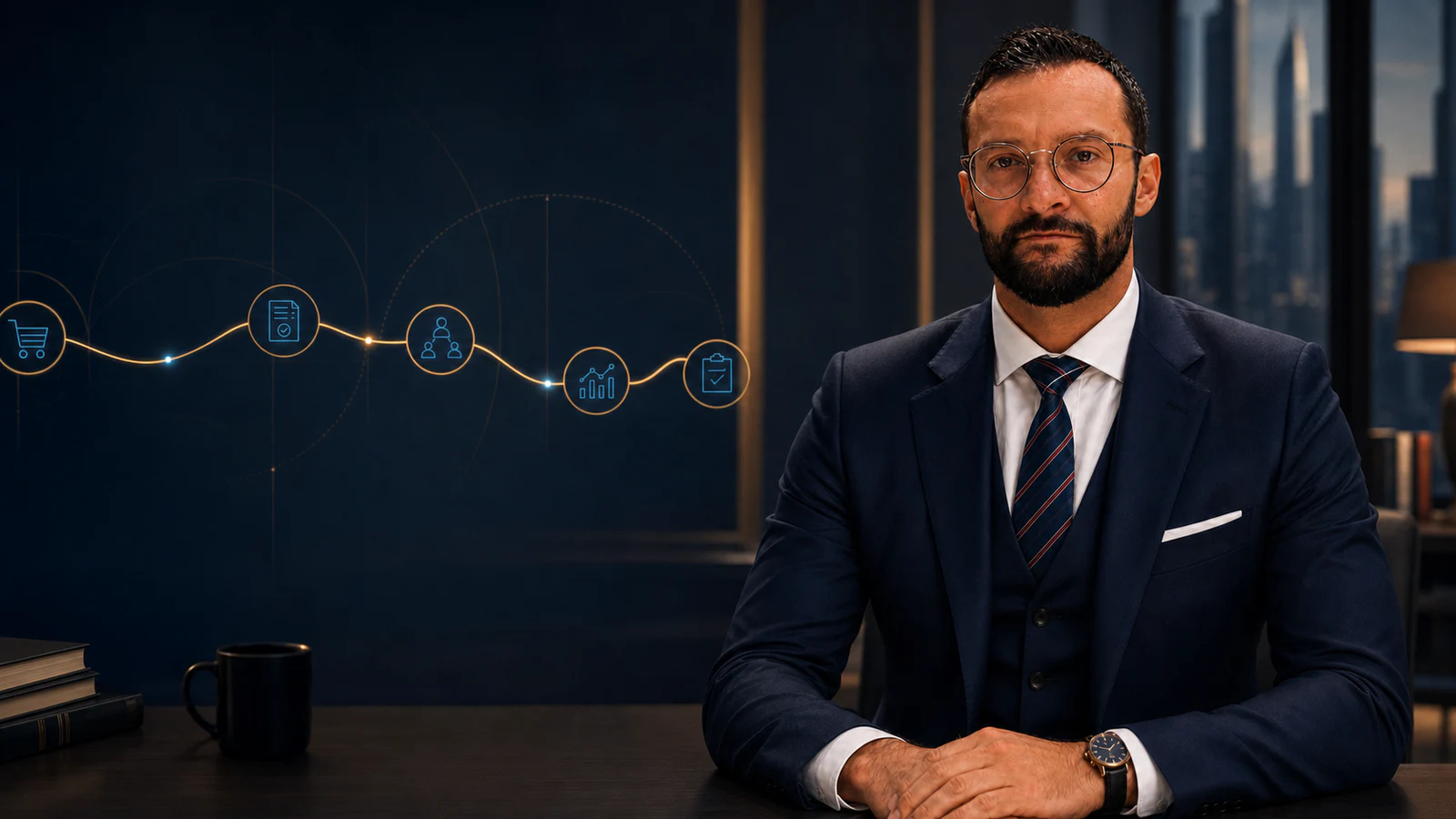 Dario Kulic neben einer verbundenen Source-to-Pay-Prozesslinie